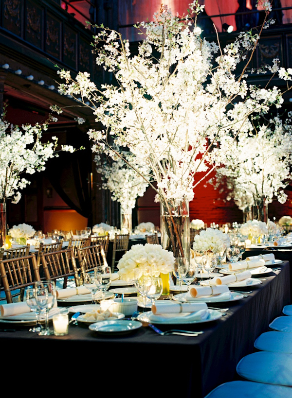 photo by New York City based wedding photographer Karen Hill - gorgeous white floral centerpieces - indoor reception 
